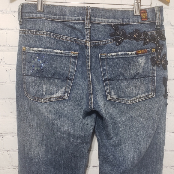7FAM Sz 28 Floral & Rhinestone Embellished Jeans - Picture 11 of 16